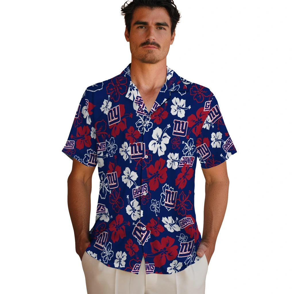 New York Giants Hawaiian Shirt - Hibiscus Flower Design | Moonbestprint