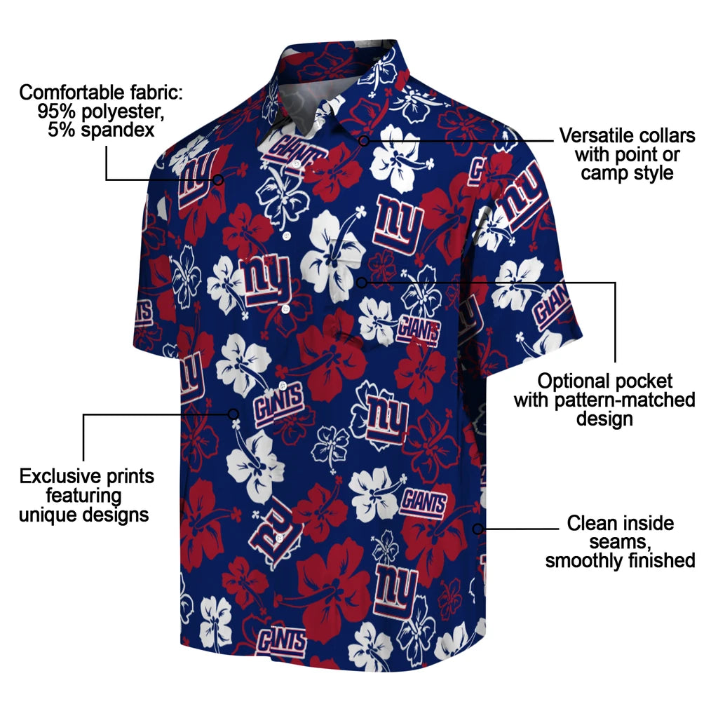 New York Giants Hawaiian Shirt - Hibiscus Flower Design | Moonbestprint