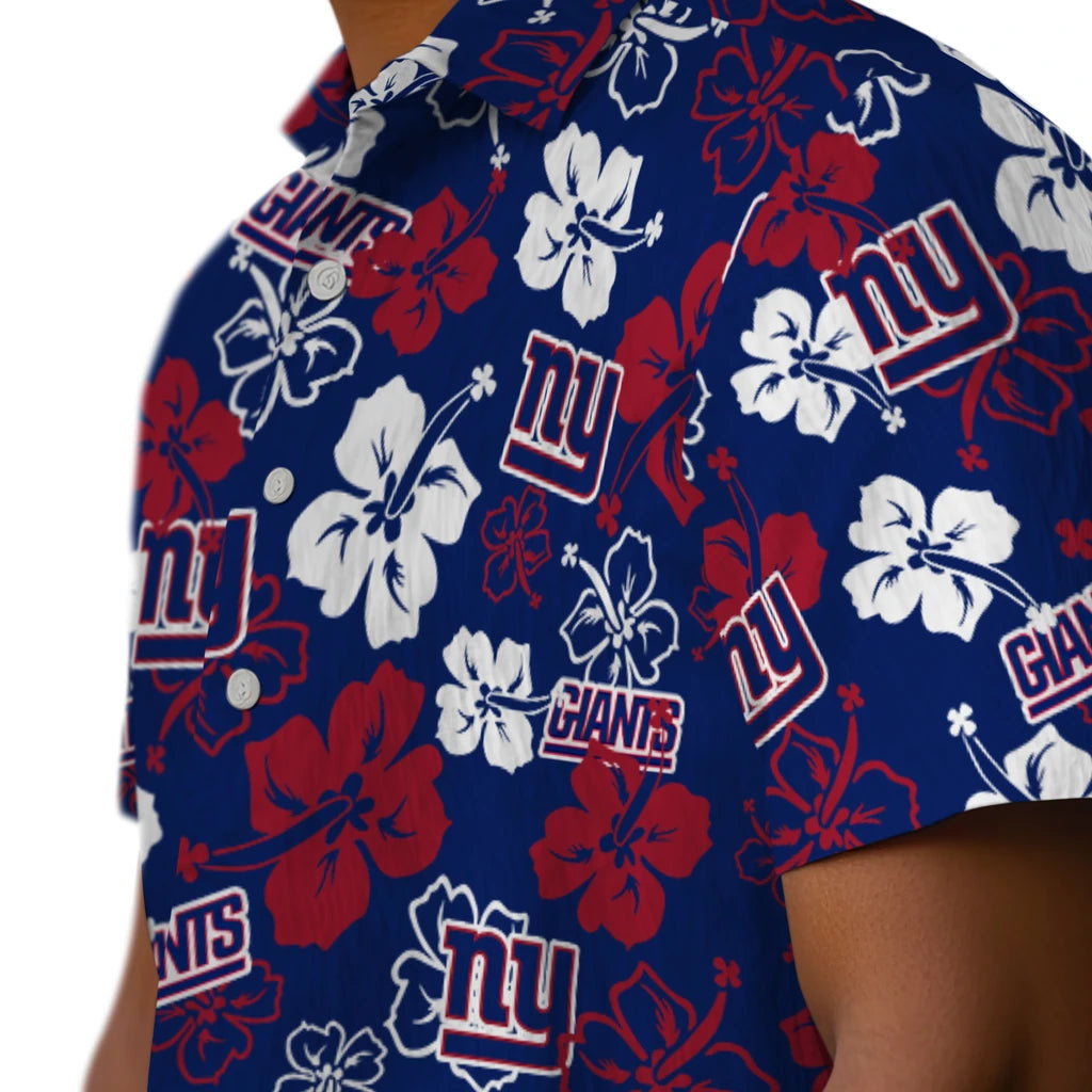 New York Giants Hawaiian Shirt - Hibiscus Flower Design | Moonbestprint