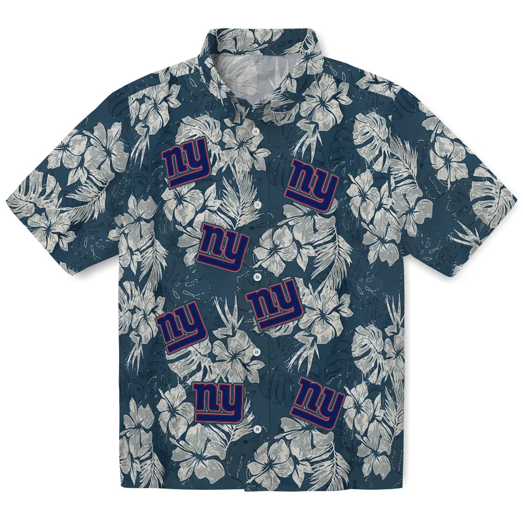 New York Giants Hawaiian Shirt - Hibiscus Flowers | Moonbestprint