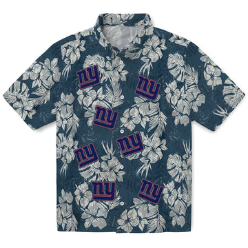 New York Giants Hawaiian Shirt - Hibiscus Flowers | Moonbestprint