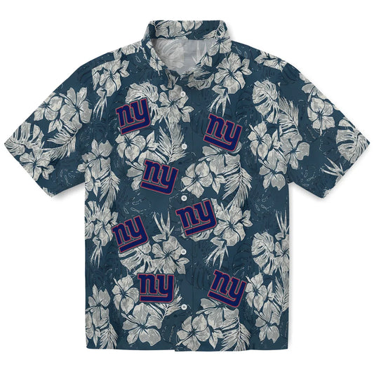 New York Giants Hawaiian Shirt - Hibiscus Flowers | Moonbestprint