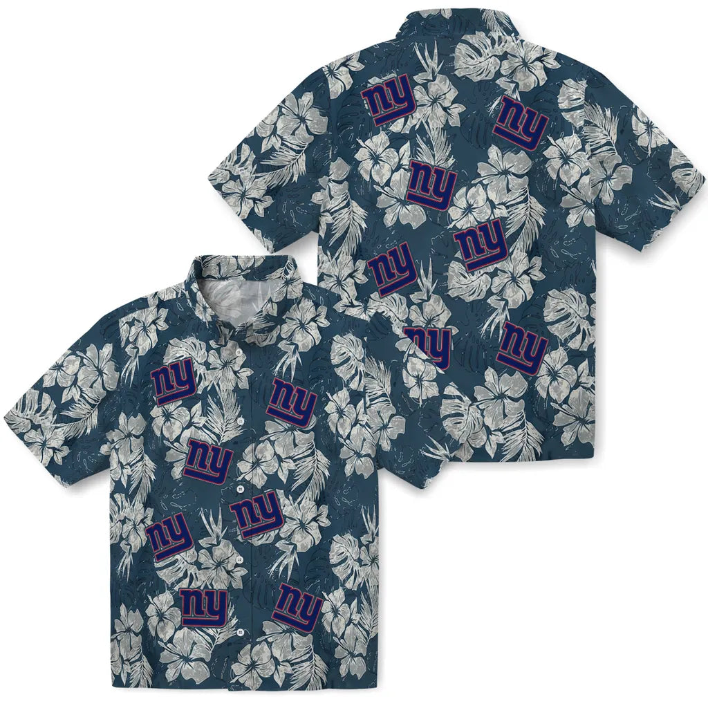 New York Giants Hawaiian Shirt - Hibiscus Flowers | Moonbestprint