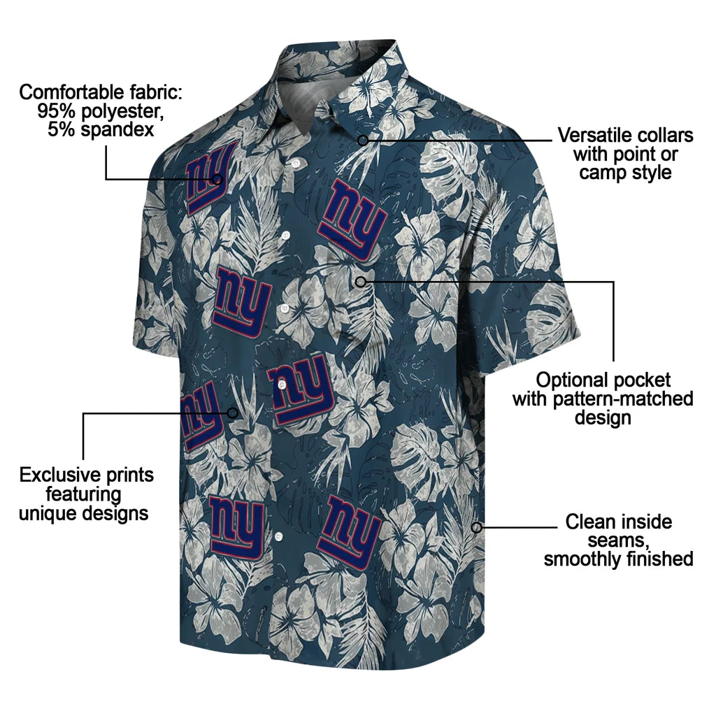 New York Giants Hawaiian Shirt - Hibiscus Flowers | Moonbestprint