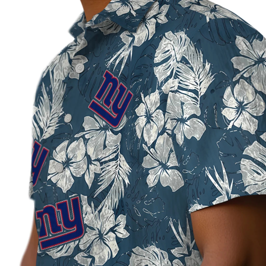 New York Giants Hawaiian Shirt - Hibiscus Flowers | Moonbestprint
