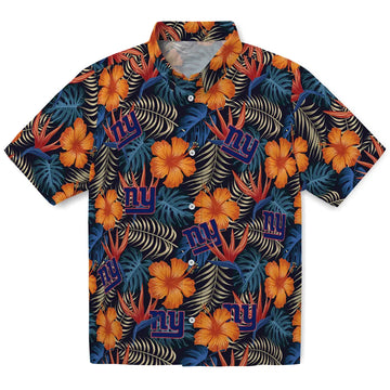 New York Giants Hawaiian Shirt - Hibiscus Foliage | Moonbestprint