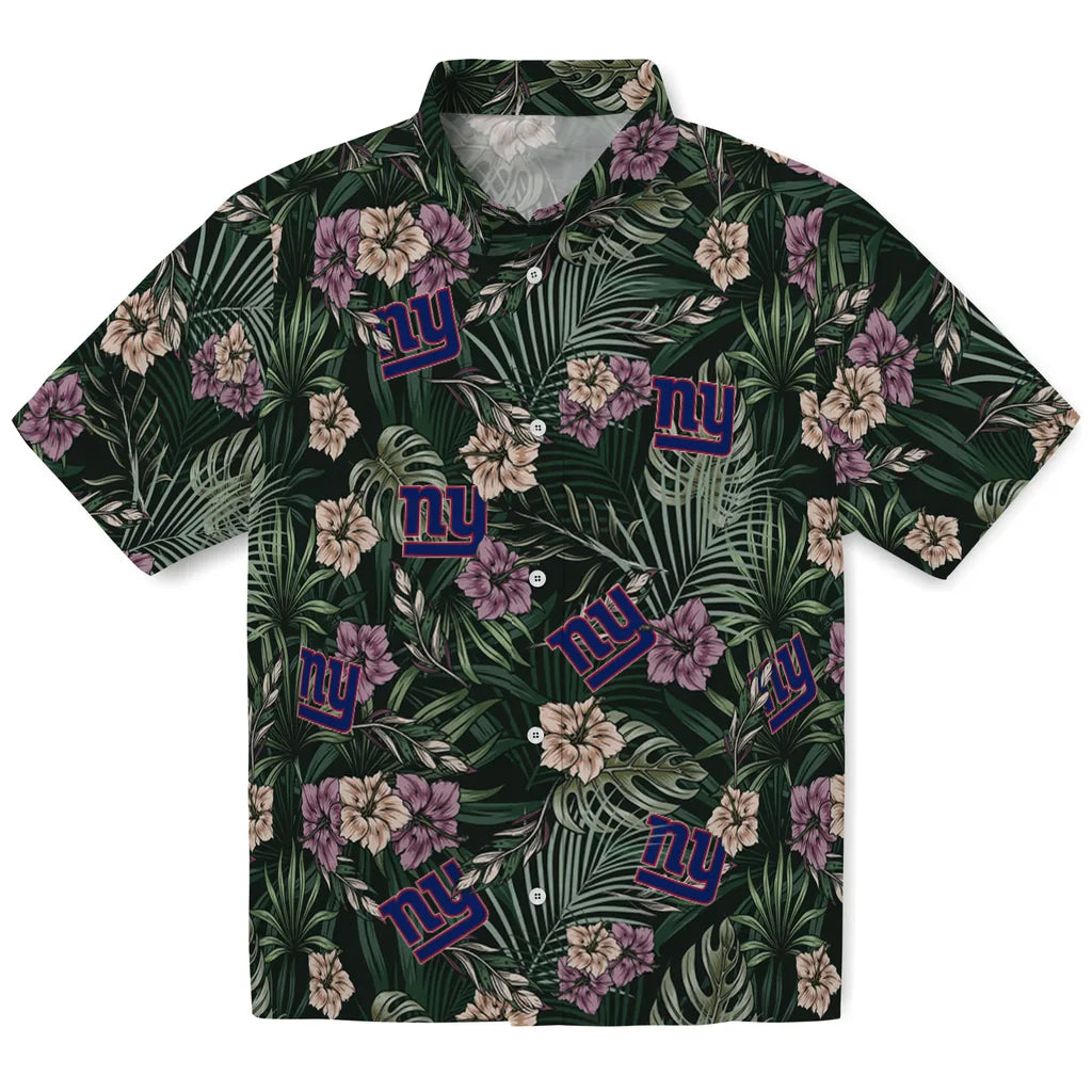 New York Giants Hawaiian Shirt - Hibiscus Leaves Pattern | Moonbestprint