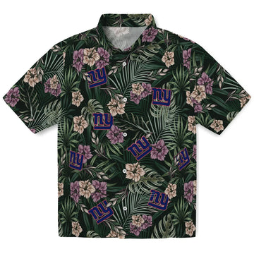 New York Giants Hawaiian Shirt - Hibiscus Leaves Pattern | Moonbestprint