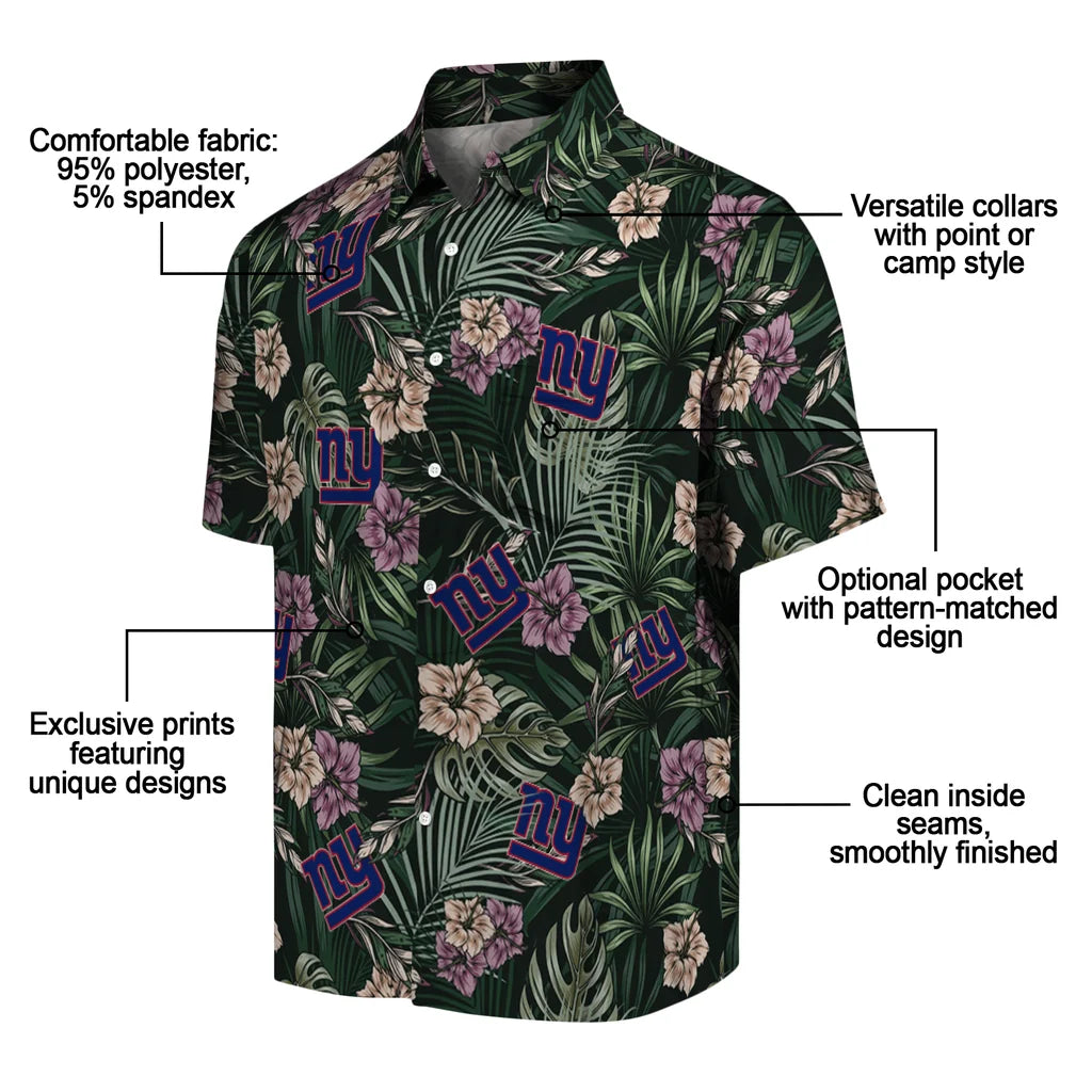 New York Giants Hawaiian Shirt - Hibiscus Leaves Pattern | Moonbestprint
