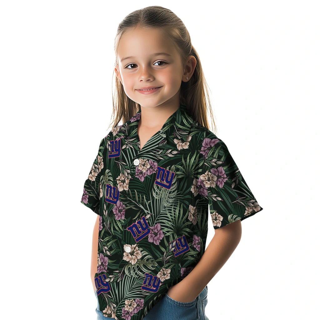 New York Giants Hawaiian Shirt - Hibiscus Leaves Pattern | Moonbestprint