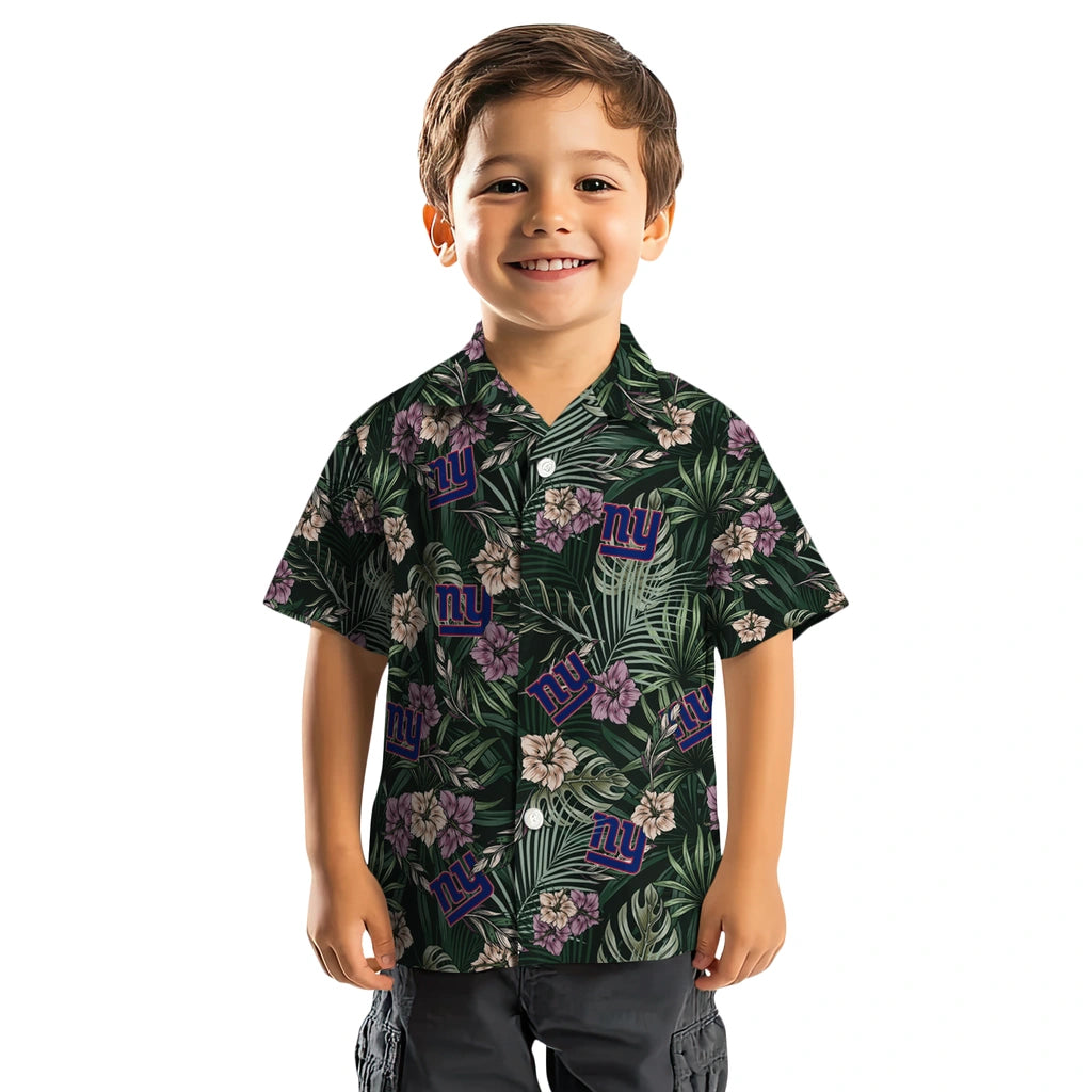 New York Giants Hawaiian Shirt - Hibiscus Leaves Pattern | Moonbestprint