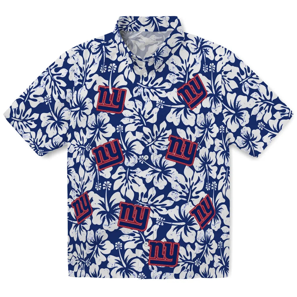 New York Giants Hawaiian Shirt - Hibiscus Motif | Moonbestprint
