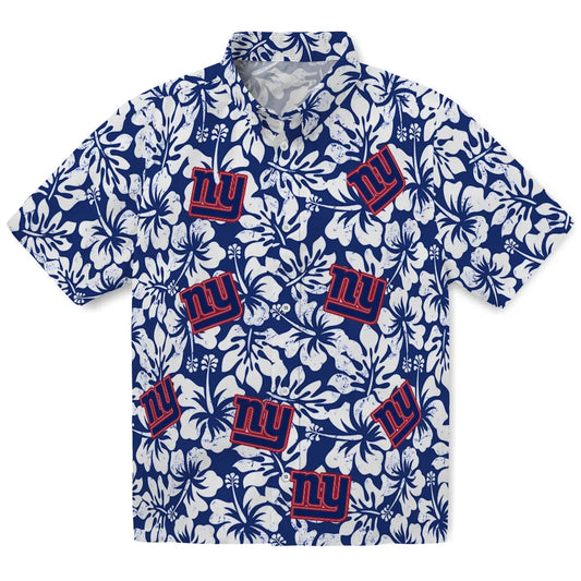 New York Giants Hawaiian Shirt - Hibiscus Motif | Moonbestprint