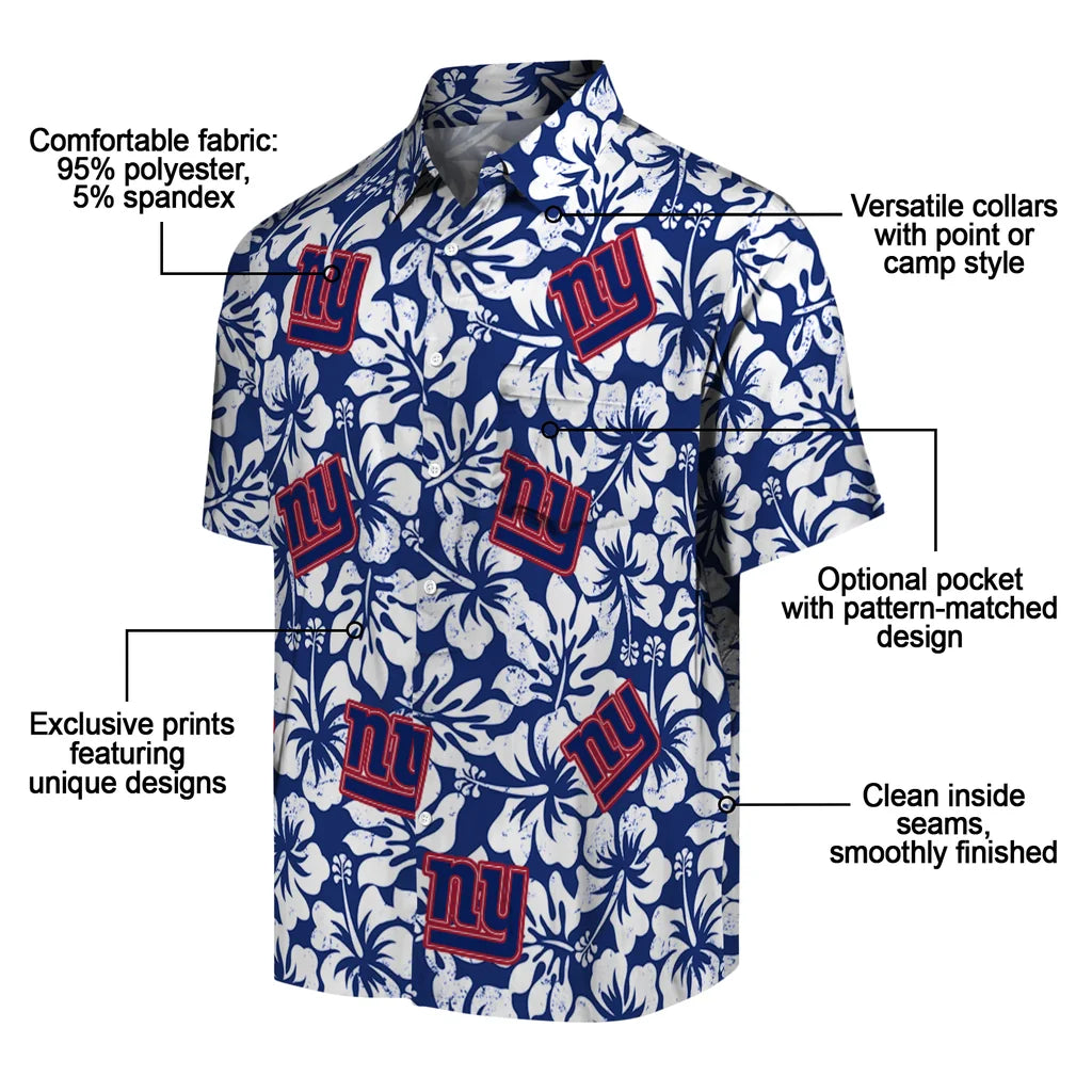 New York Giants Hawaiian Shirt - Hibiscus Motif | Moonbestprint