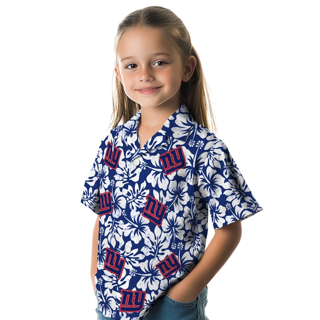 New York Giants Hawaiian Shirt - Hibiscus Motif | Moonbestprint