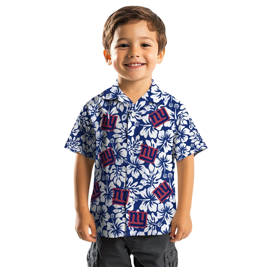 New York Giants Hawaiian Shirt - Hibiscus Motif | Moonbestprint