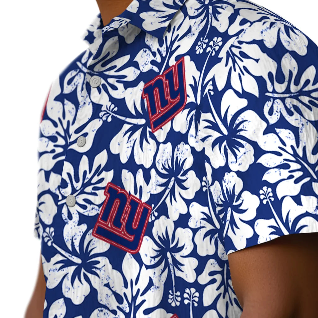 New York Giants Hawaiian Shirt - Hibiscus Motif | Moonbestprint