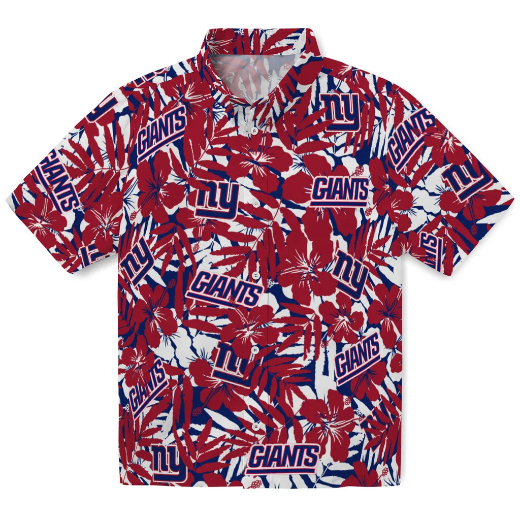 New York Giants Hawaiian Shirt - Hibiscus Overlay | Moonbestprint