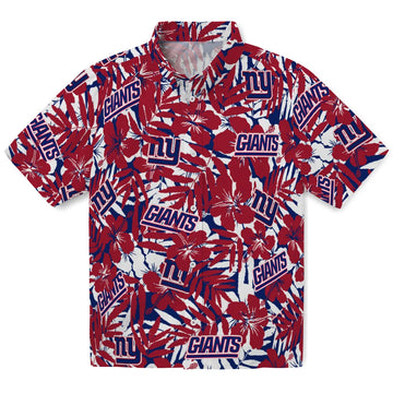 New York Giants Hawaiian Shirt - Hibiscus Overlay | Moonbestprint