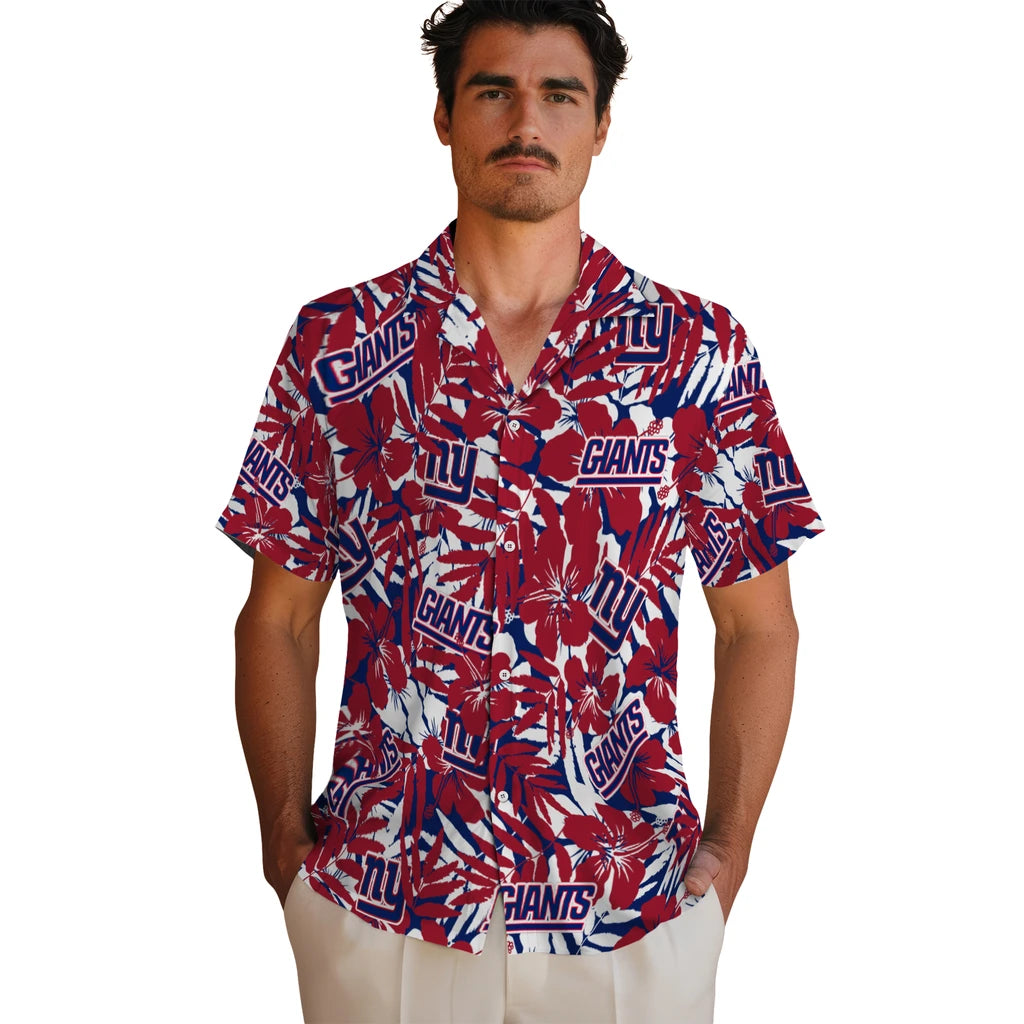 New York Giants Hawaiian Shirt - Hibiscus Overlay | Moonbestprint