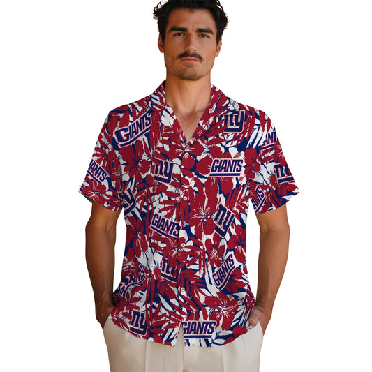 New York Giants Hawaiian Shirt - Hibiscus Overlay | Moonbestprint
