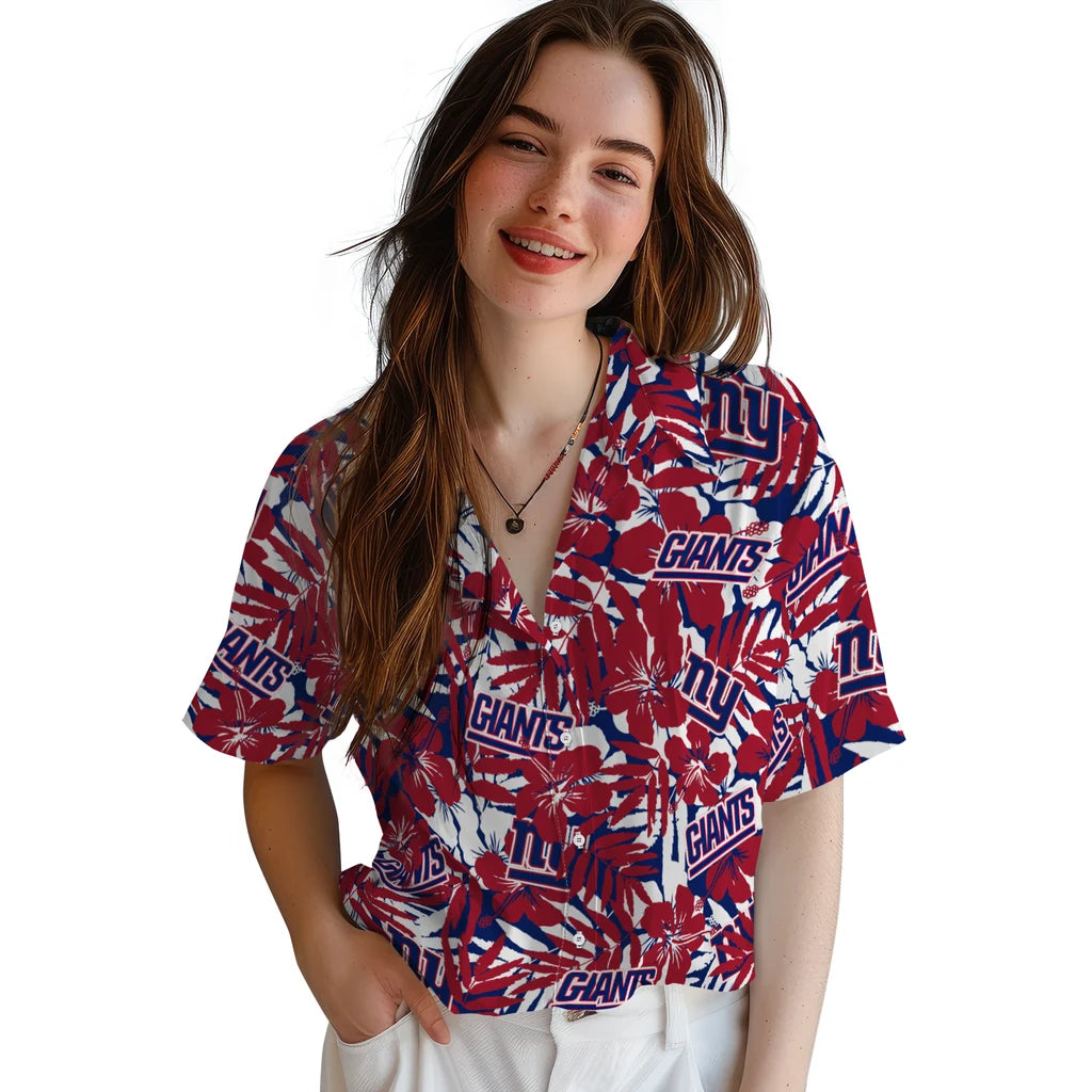 New York Giants Hawaiian Shirt - Hibiscus Overlay | Moonbestprint