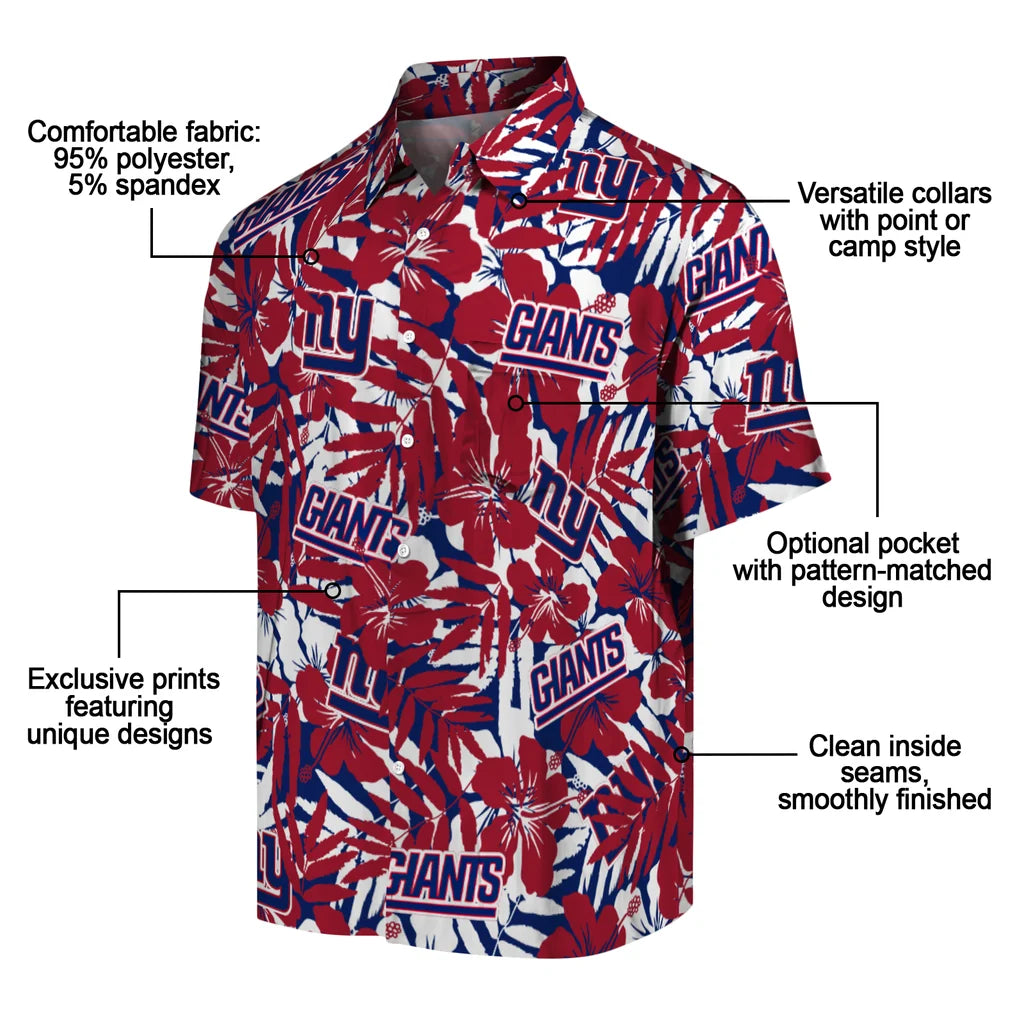 New York Giants Hawaiian Shirt - Hibiscus Overlay | Moonbestprint