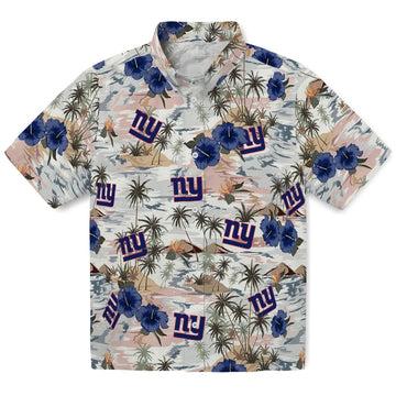 New York Giants Hawaiian Shirt - Hibiscus Seaside | Moonbestprint