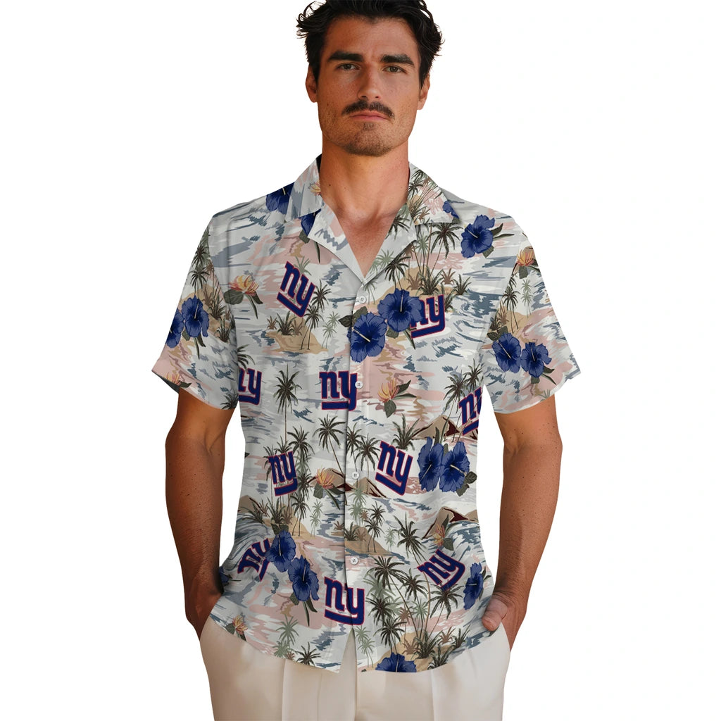 New York Giants Hawaiian Shirt - Hibiscus Seaside | Moonbestprint
