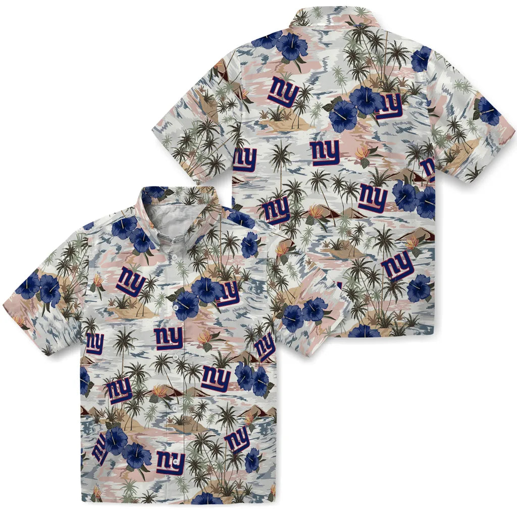 New York Giants Hawaiian Shirt - Hibiscus Seaside | Moonbestprint