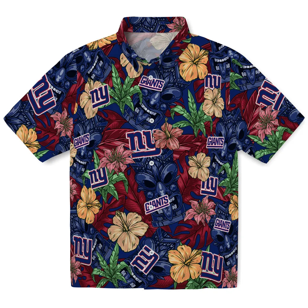 New York Giants Hawaiian Shirt - Hibiscus Tiki Jungle | Moonbestprint