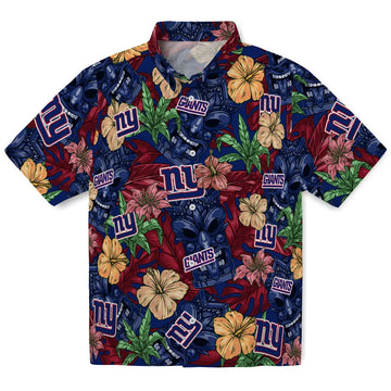 New York Giants Hawaiian Shirt - Hibiscus Tiki Jungle | Moonbestprint