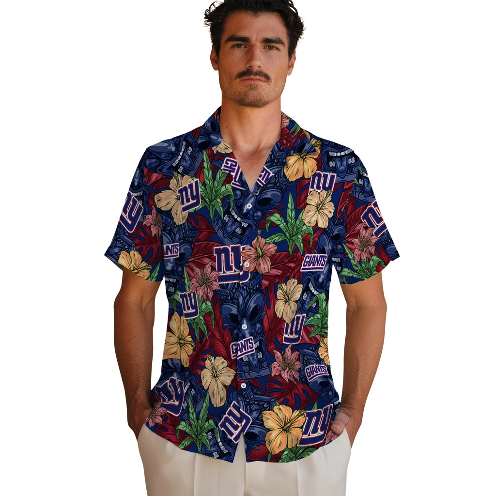 New York Giants Hawaiian Shirt - Hibiscus Tiki Jungle | Moonbestprint