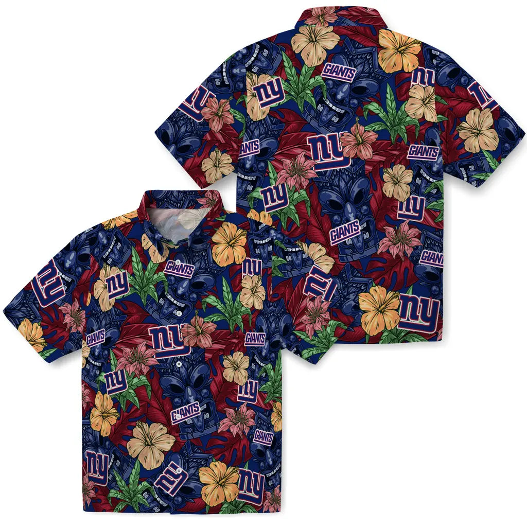 New York Giants Hawaiian Shirt - Hibiscus Tiki Jungle | Moonbestprint