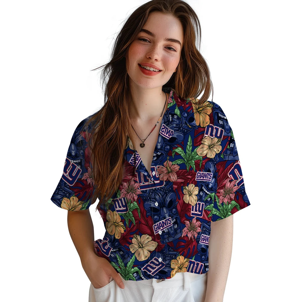 New York Giants Hawaiian Shirt - Hibiscus Tiki Jungle | Moonbestprint