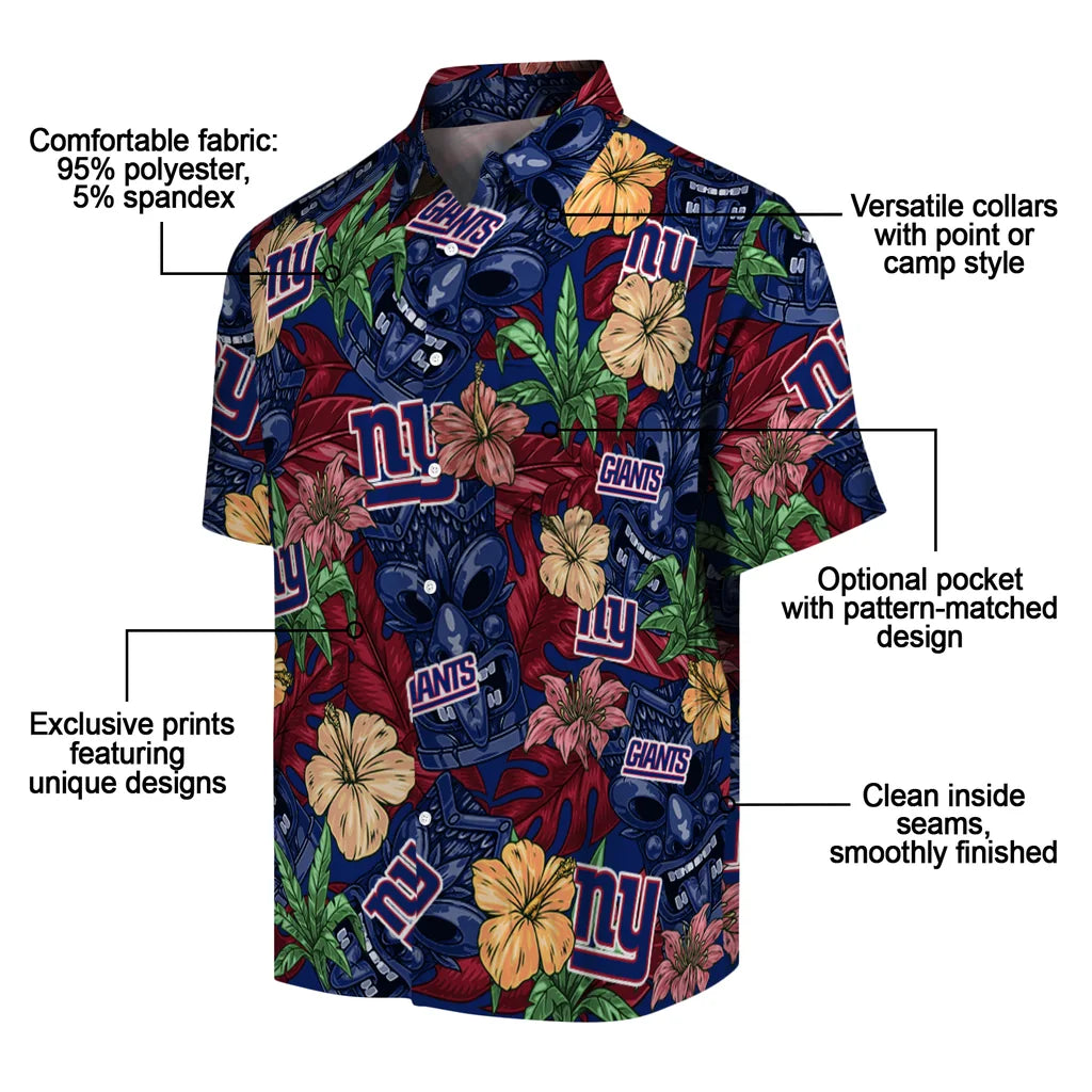 New York Giants Hawaiian Shirt - Hibiscus Tiki Jungle | Moonbestprint