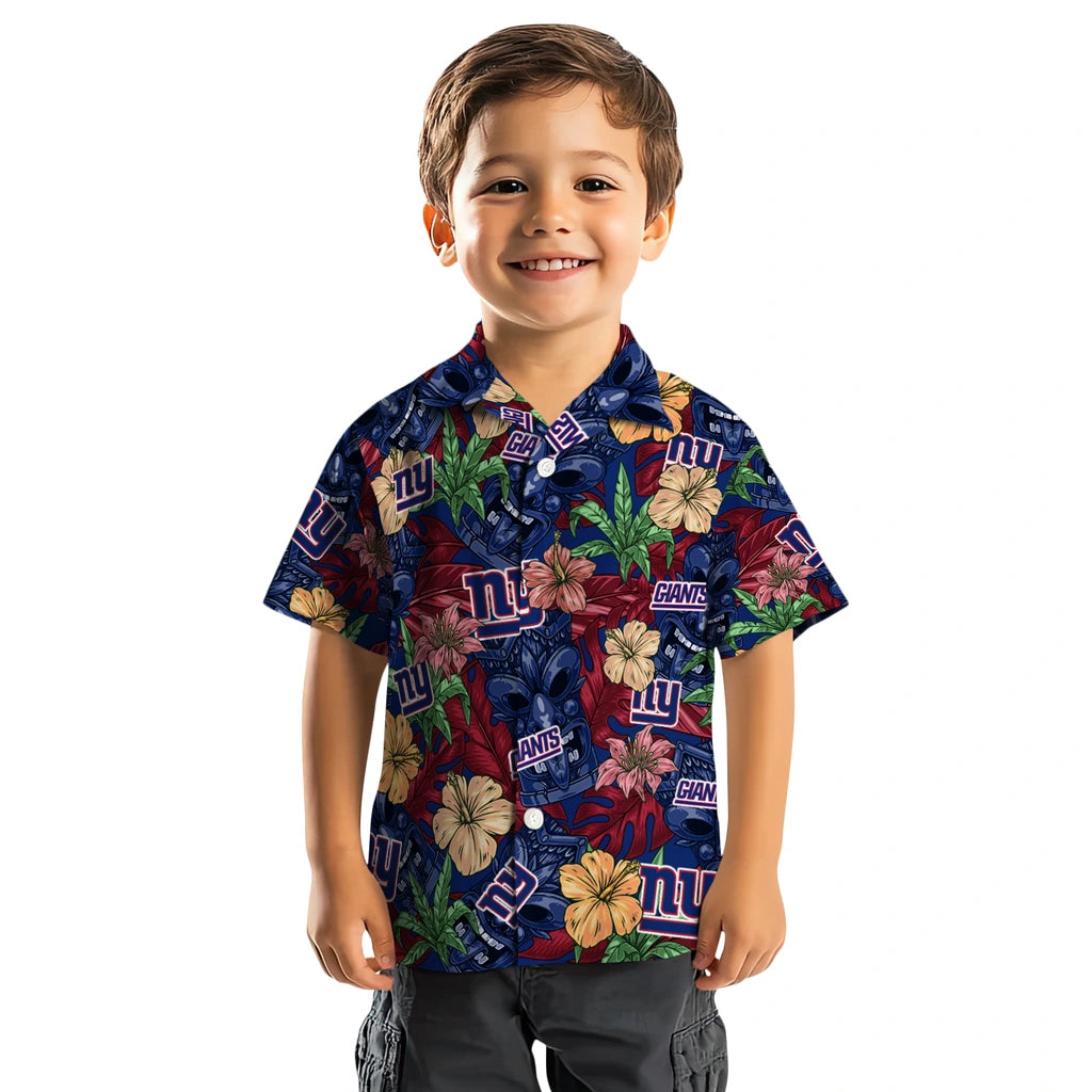 New York Giants Hawaiian Shirt - Hibiscus Tiki Jungle | Moonbestprint