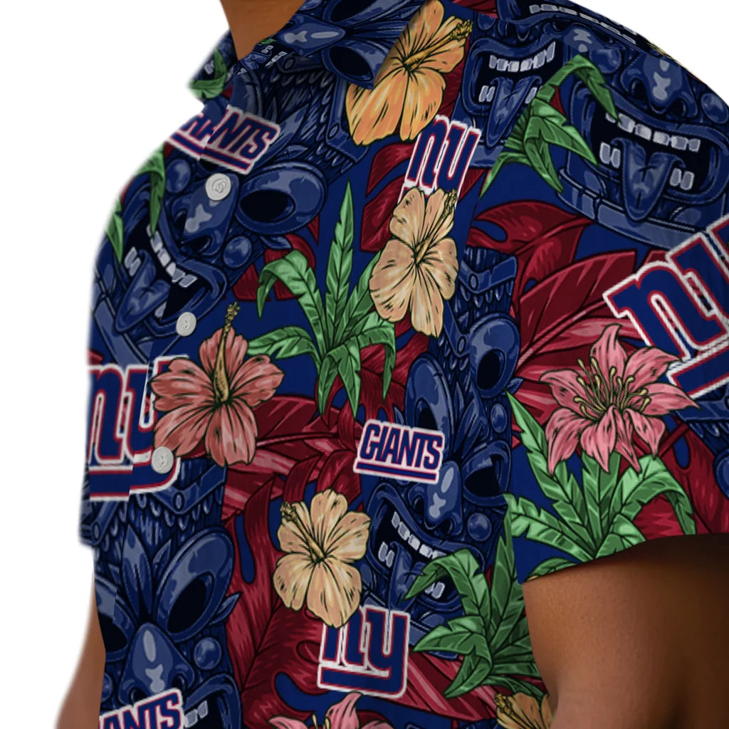 New York Giants Hawaiian Shirt - Hibiscus Tiki Jungle | Moonbestprint