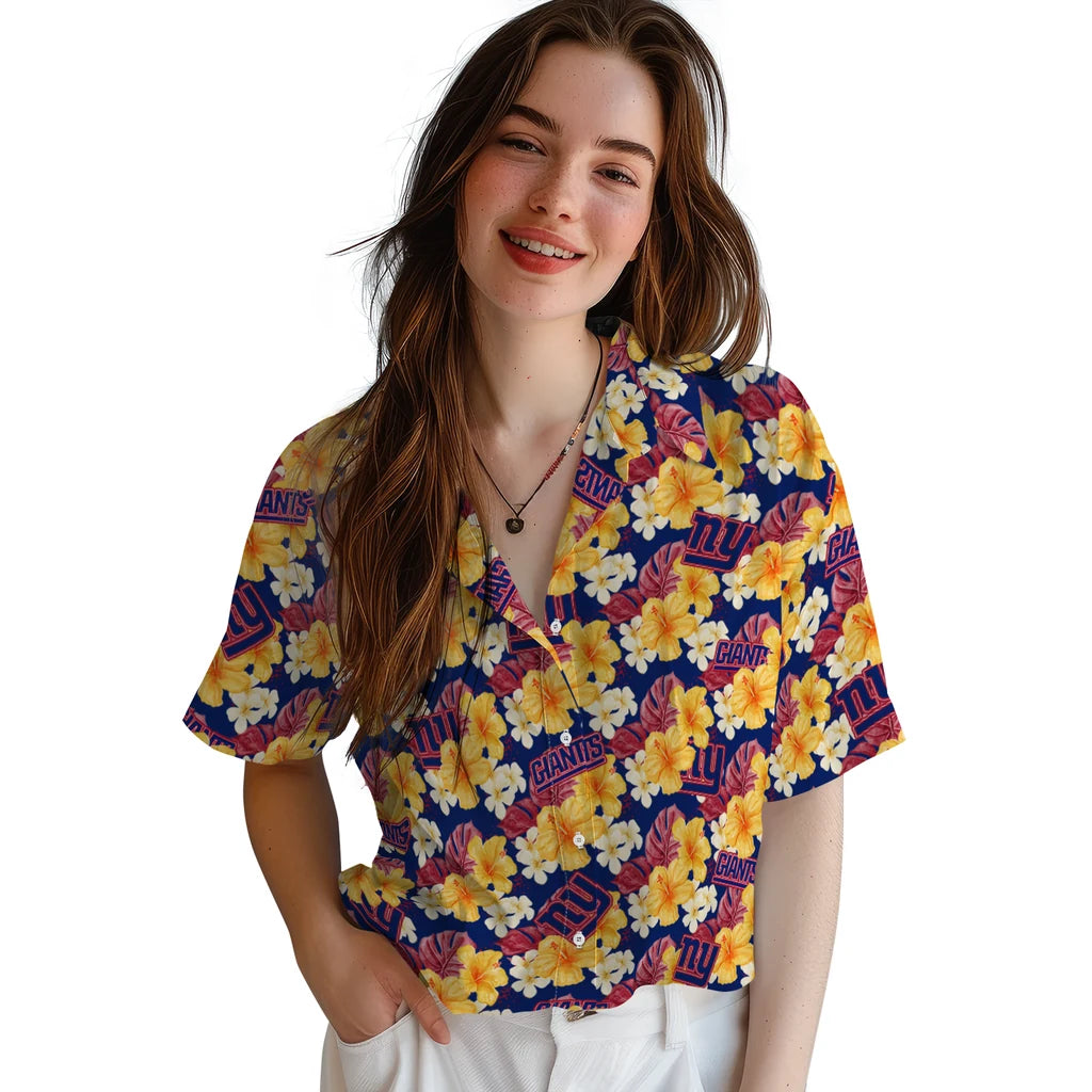 New York Giants Hawaiian Shirt - Hibiscus Tropics | Moonbestprint