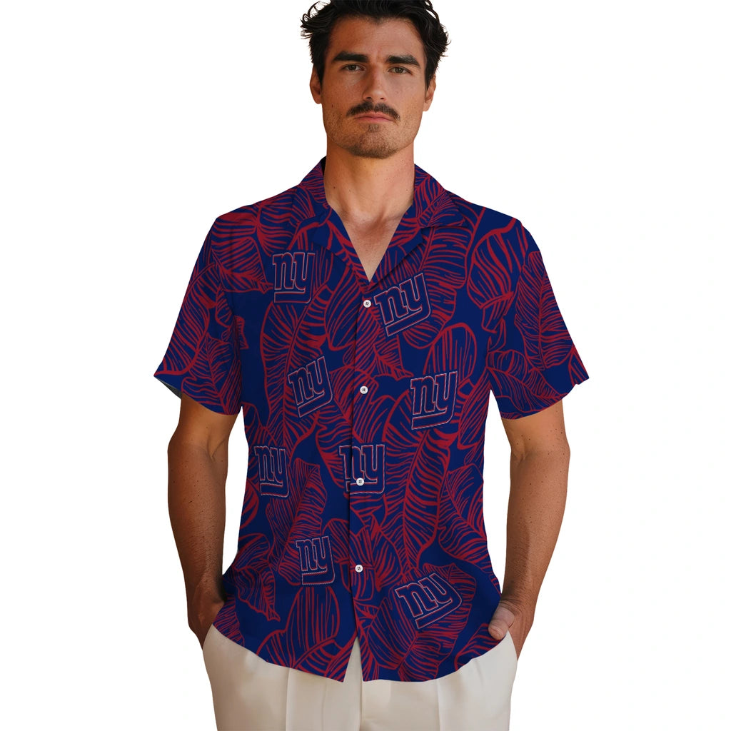 New York Giants Hawaiian Shirt - Leaf Outline | Moonbestprint