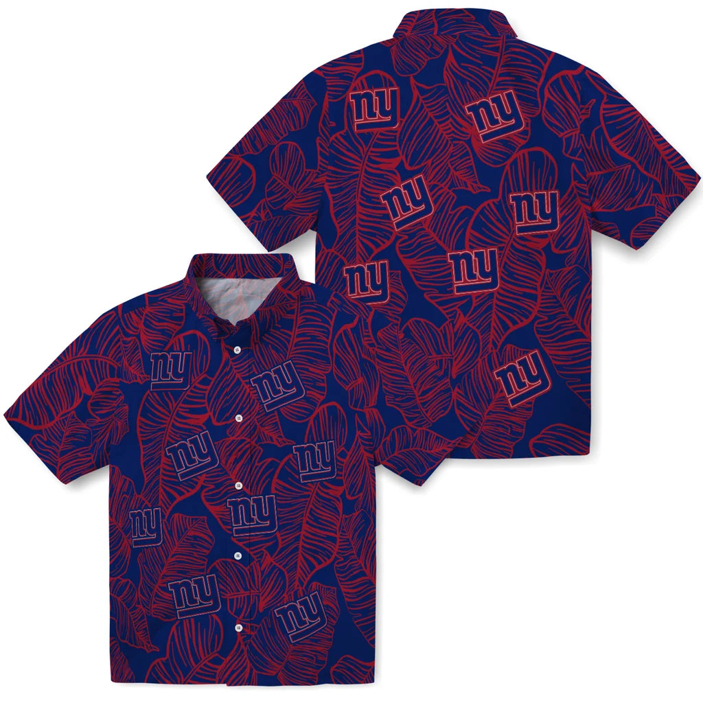 New York Giants Hawaiian Shirt - Leaf Outline | Moonbestprint