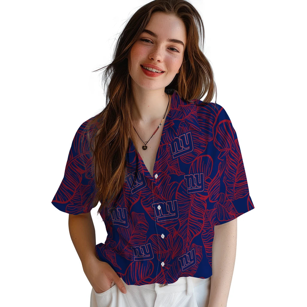 New York Giants Hawaiian Shirt - Leaf Outline | Moonbestprint