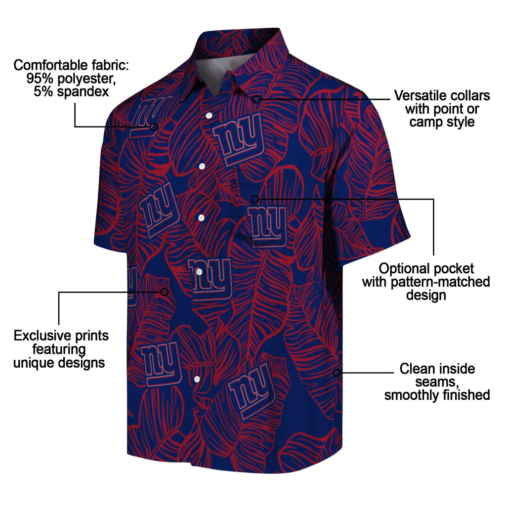 New York Giants Hawaiian Shirt - Leaf Outline | Moonbestprint