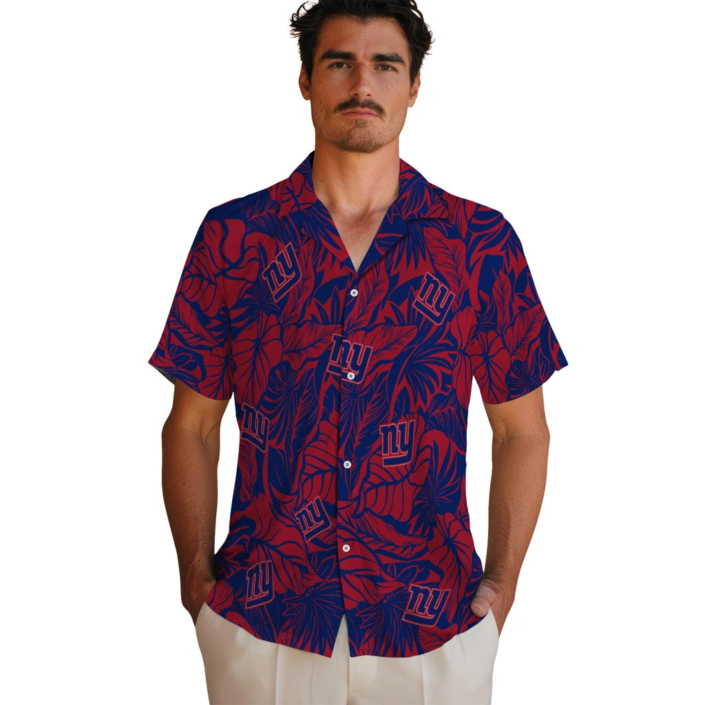 New York Giants Hawaiian Shirt - Monstera Layer | Moonbestprint
