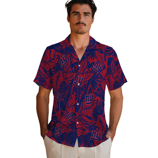 New York Giants Hawaiian Shirt - Monstera Layer | Moonbestprint