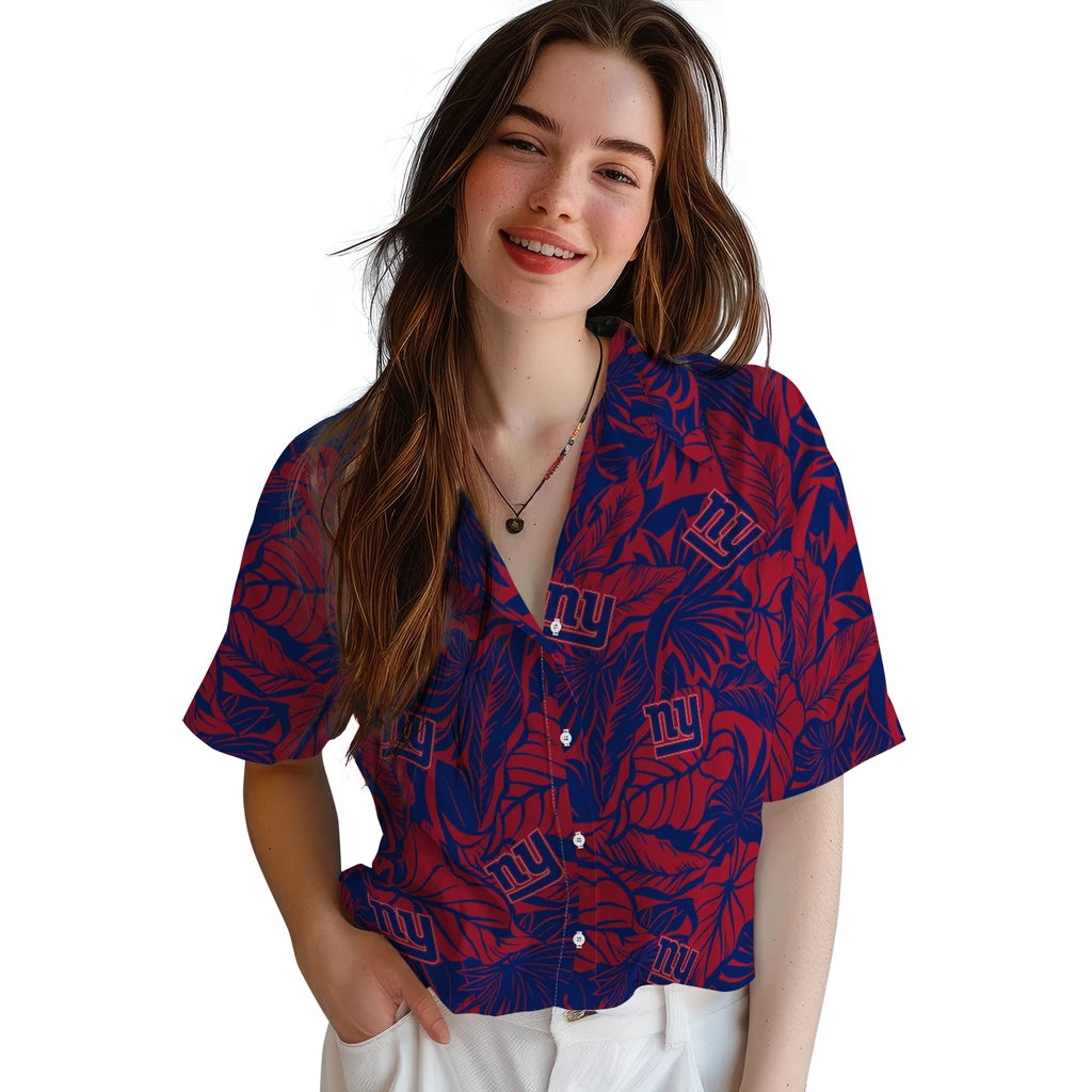 New York Giants Hawaiian Shirt - Monstera Layer | Moonbestprint