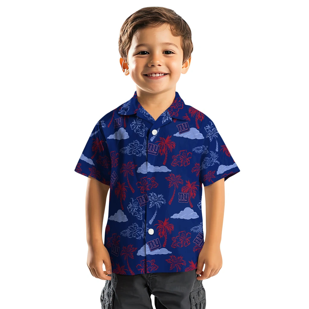 New York Giants Hawaiian Shirt - Palm And Clouds | Moonbestprint
