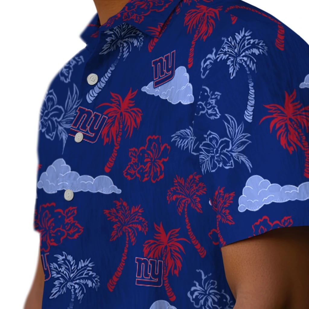 New York Giants Hawaiian Shirt - Palm And Clouds | Moonbestprint