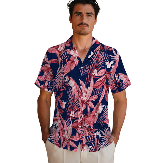 New York Giants Hawaiian Shirt - Palm Leaves | Moonbestprint