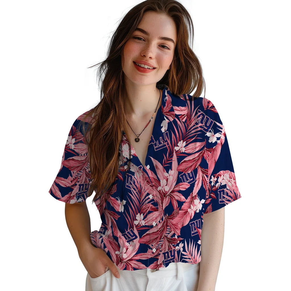 New York Giants Hawaiian Shirt - Palm Leaves | Moonbestprint